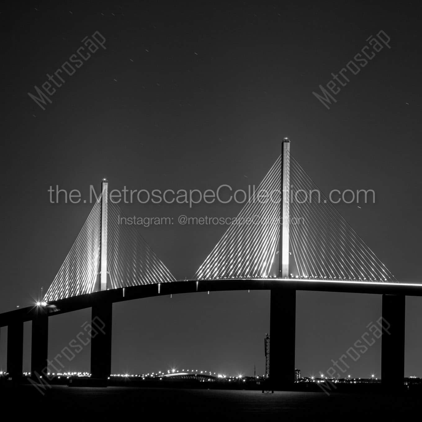 sunshine skyway bridge at night Black & White Wall Art