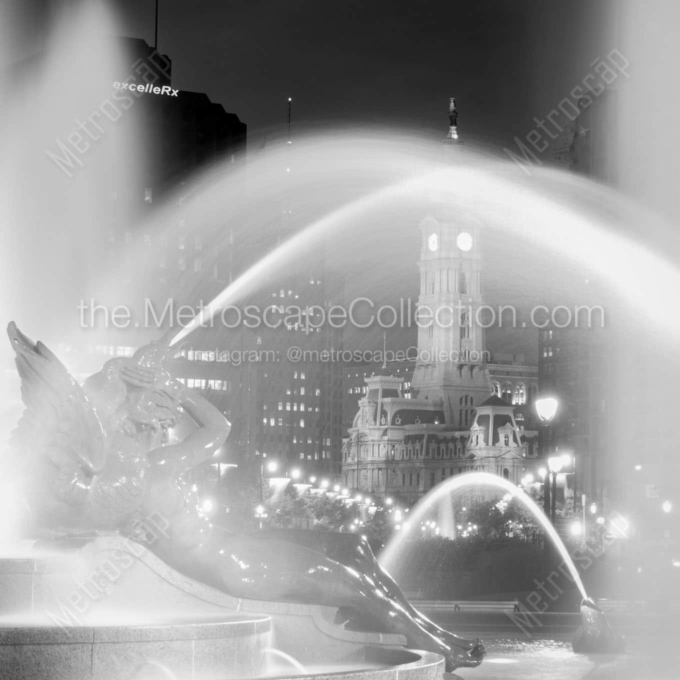 swann fountain philadelphia city hall Black & White Wall Art