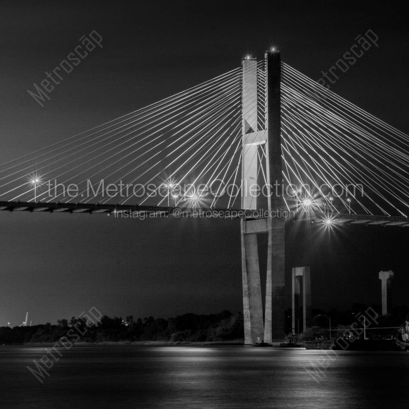 talmadge bridge at night Black & White Wall Art