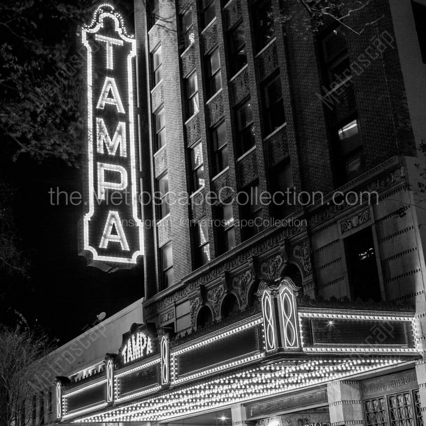 tampa theater sign franklin street Black & White Wall Art