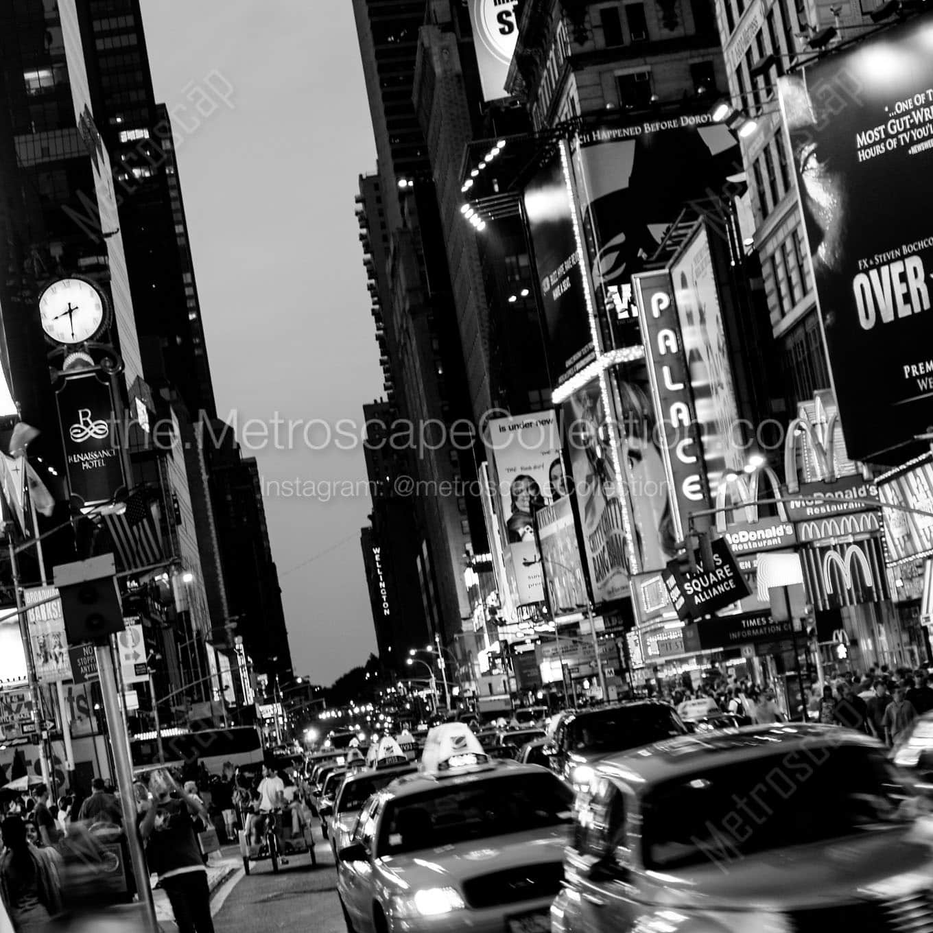 taxi cabs in times square Black & White Wall Art