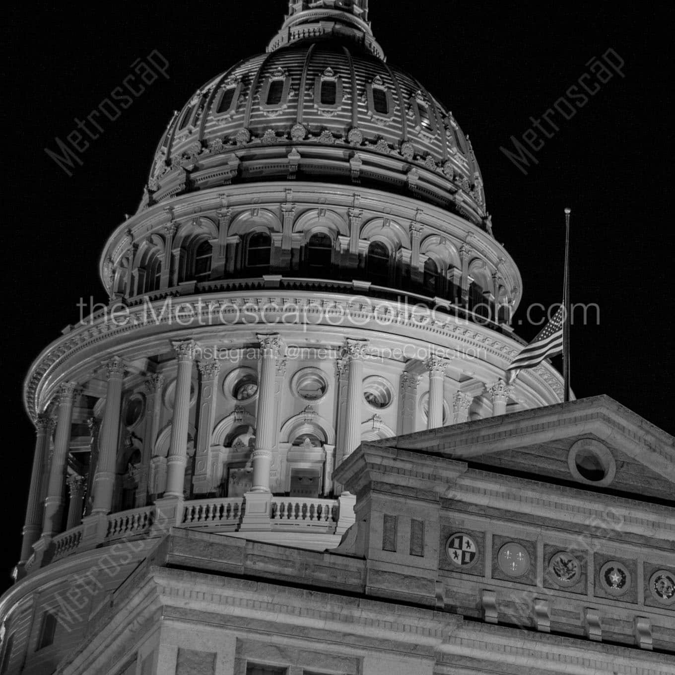 texas capitol building dome Black & White Wall Art