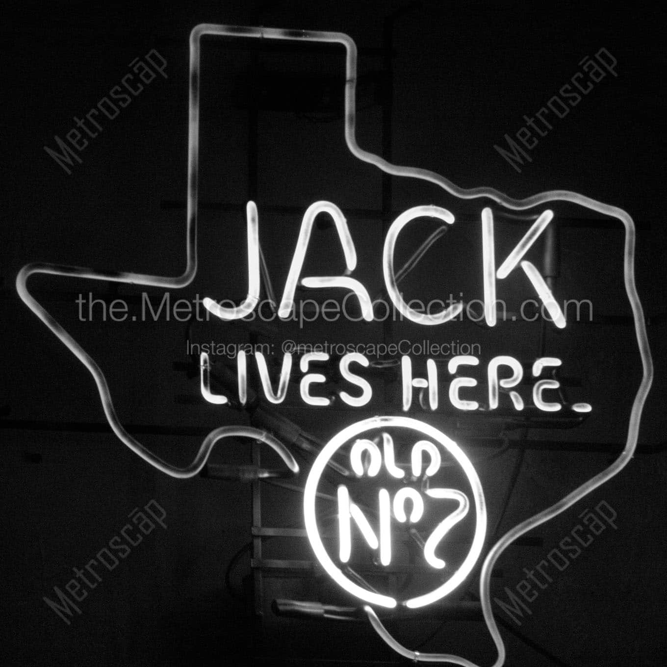 texas neon jack daniels sign Black & White Wall Art