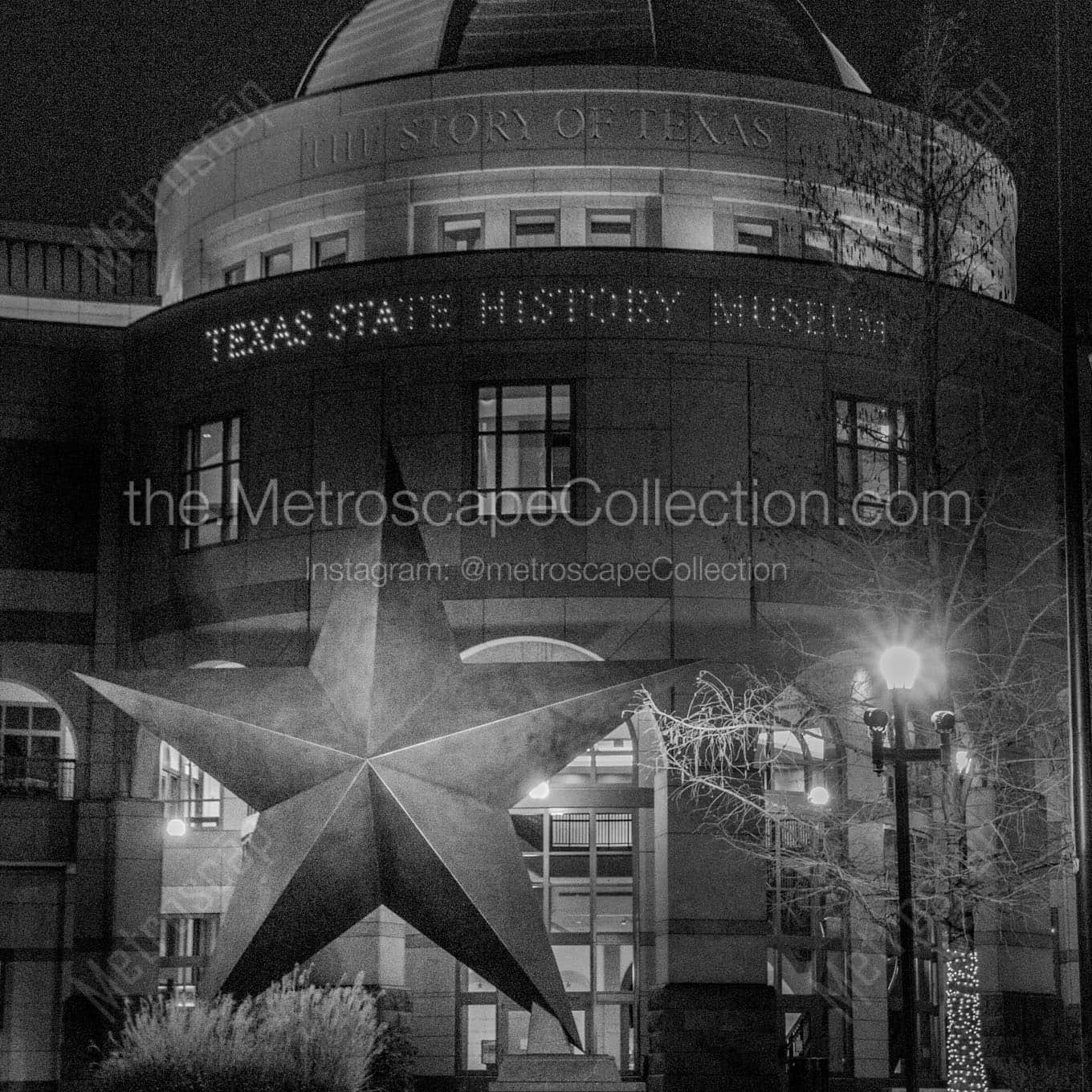 texas state history museum at night Black & White Wall Art