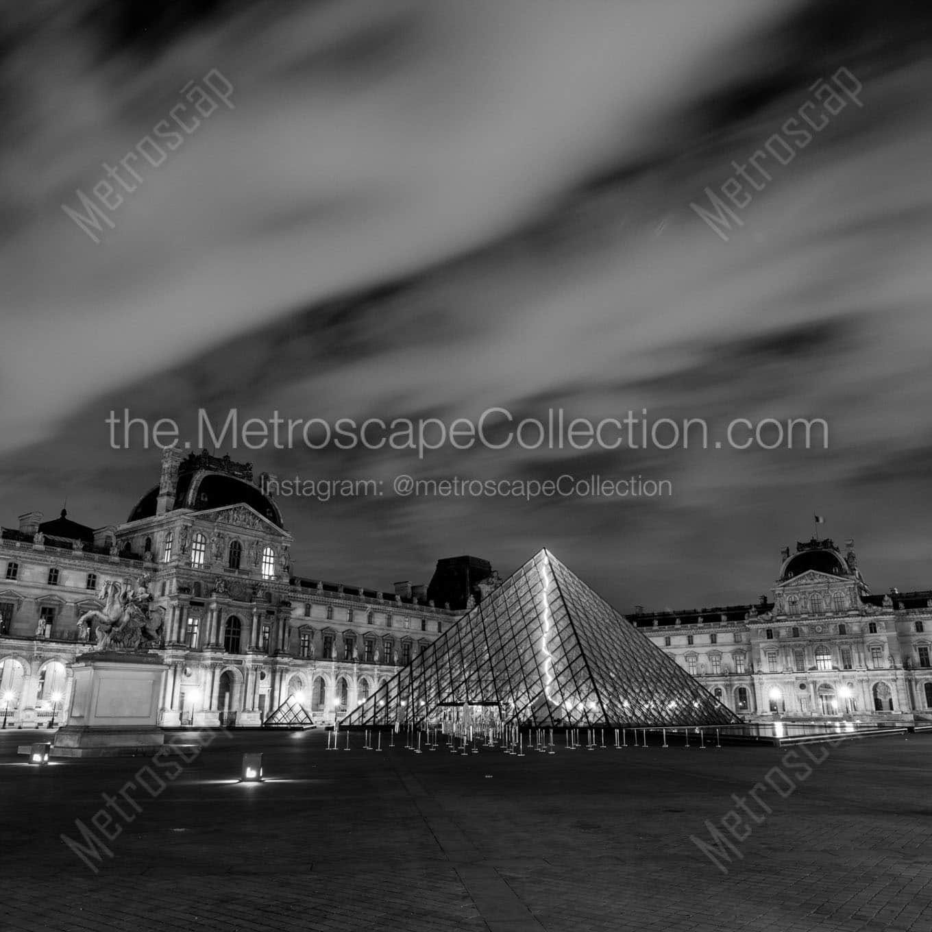 the louvre at night Black & White Wall Art