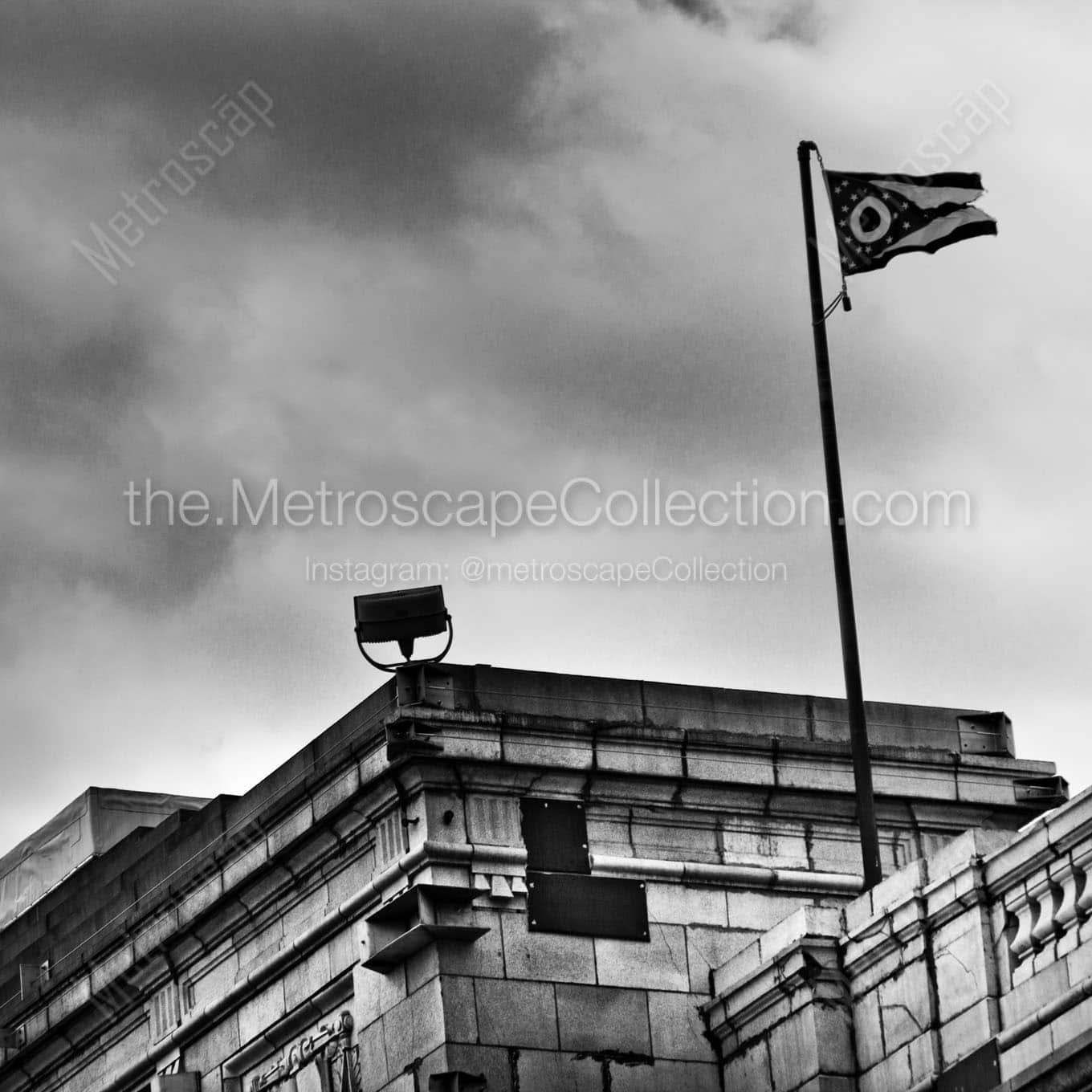the ohio flag whipping in wind Black & White Wall Art