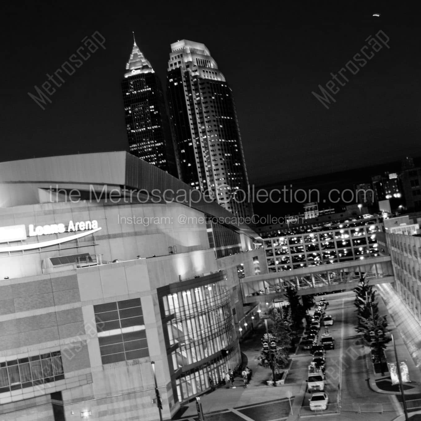the q downtown cleveland at night Black & White Wall Art