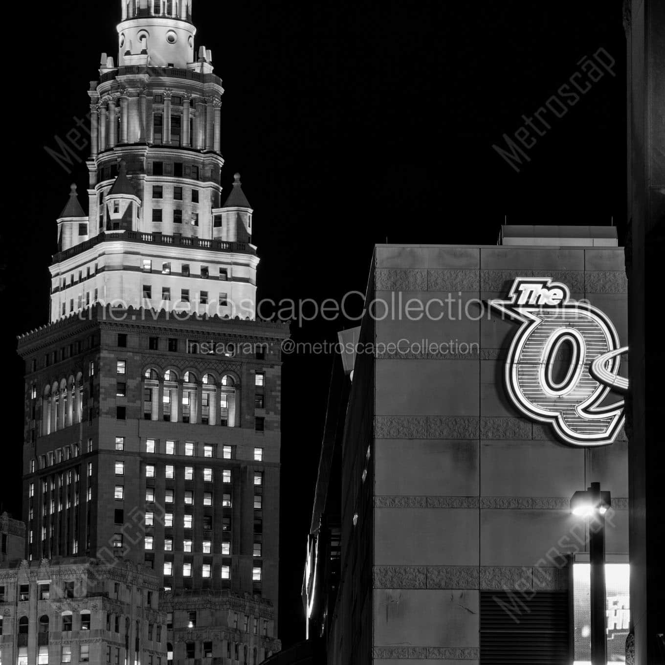 the q terminal tower at night Black & White Wall Art
