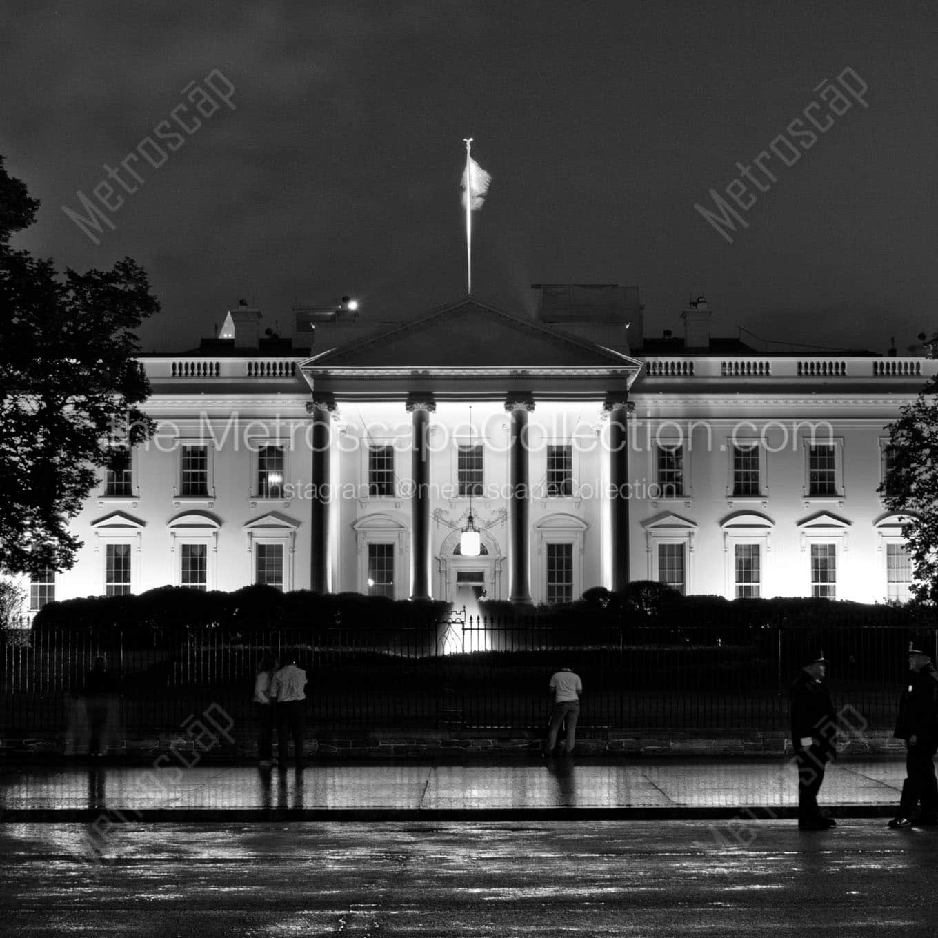 the white house at night Black & White Wall Art