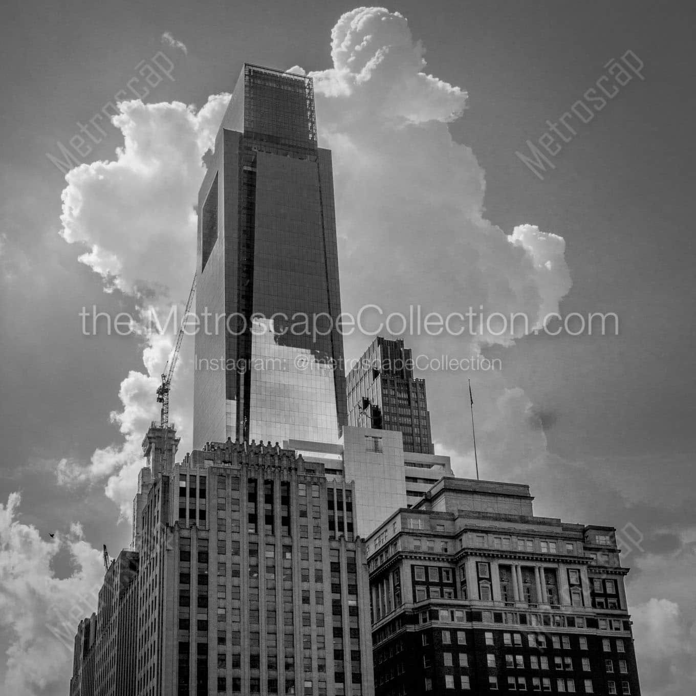thunder cloud over comcast tower downtown philly Black & White Wall Art