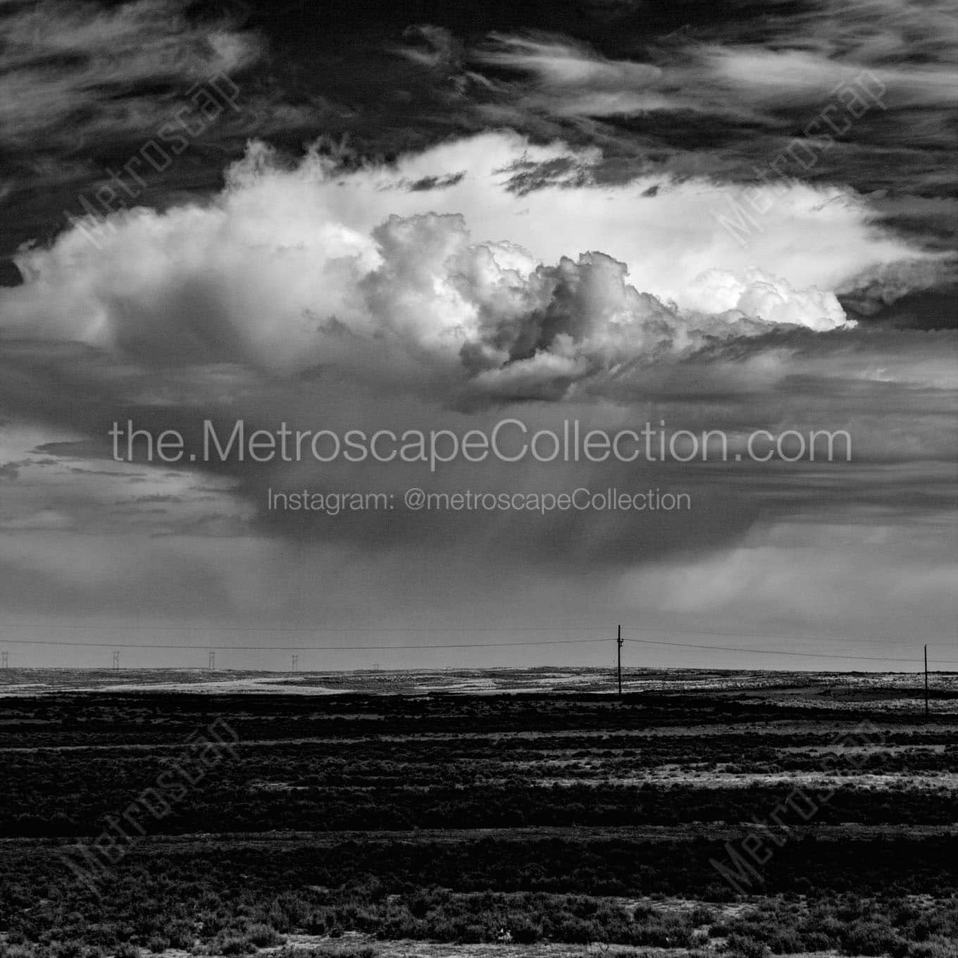 thunder cloud over wyoming plains Black & White Wall Art