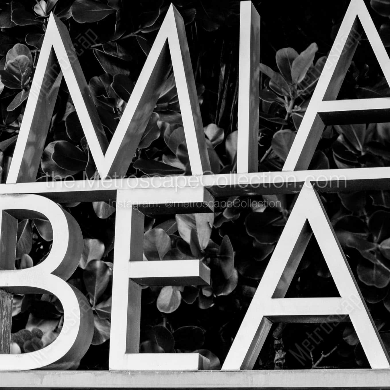 tight crop miami beach sign Black & White Wall Art