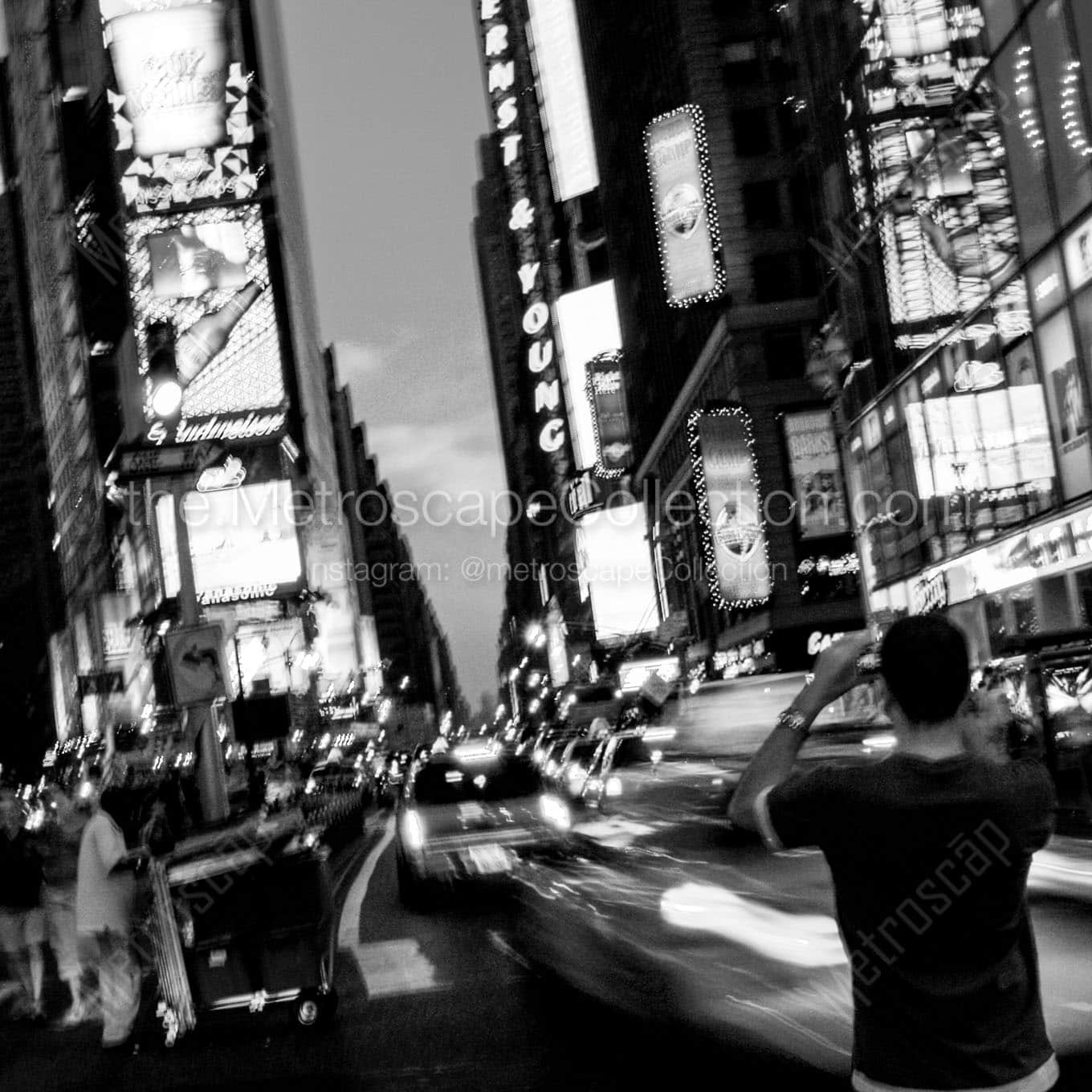 times square tourists Black & White Wall Art