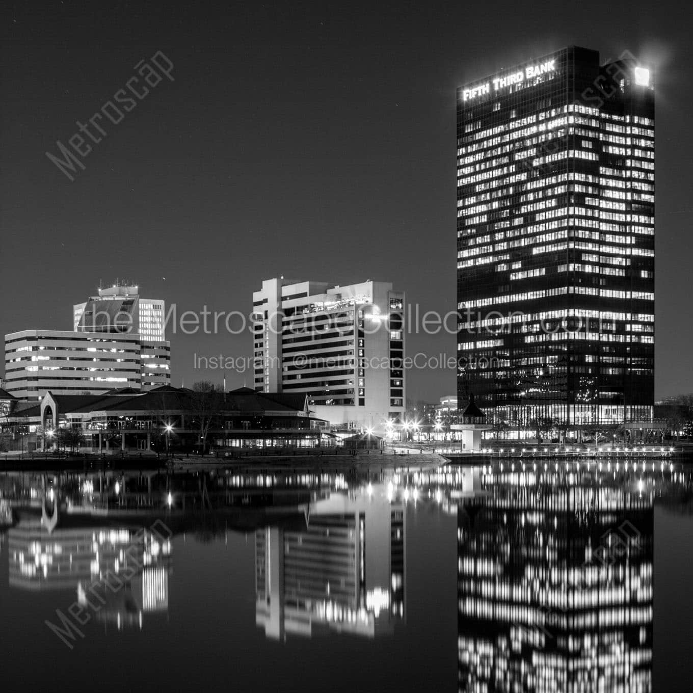 toledo ohio skyline at night Black & White Wall Art