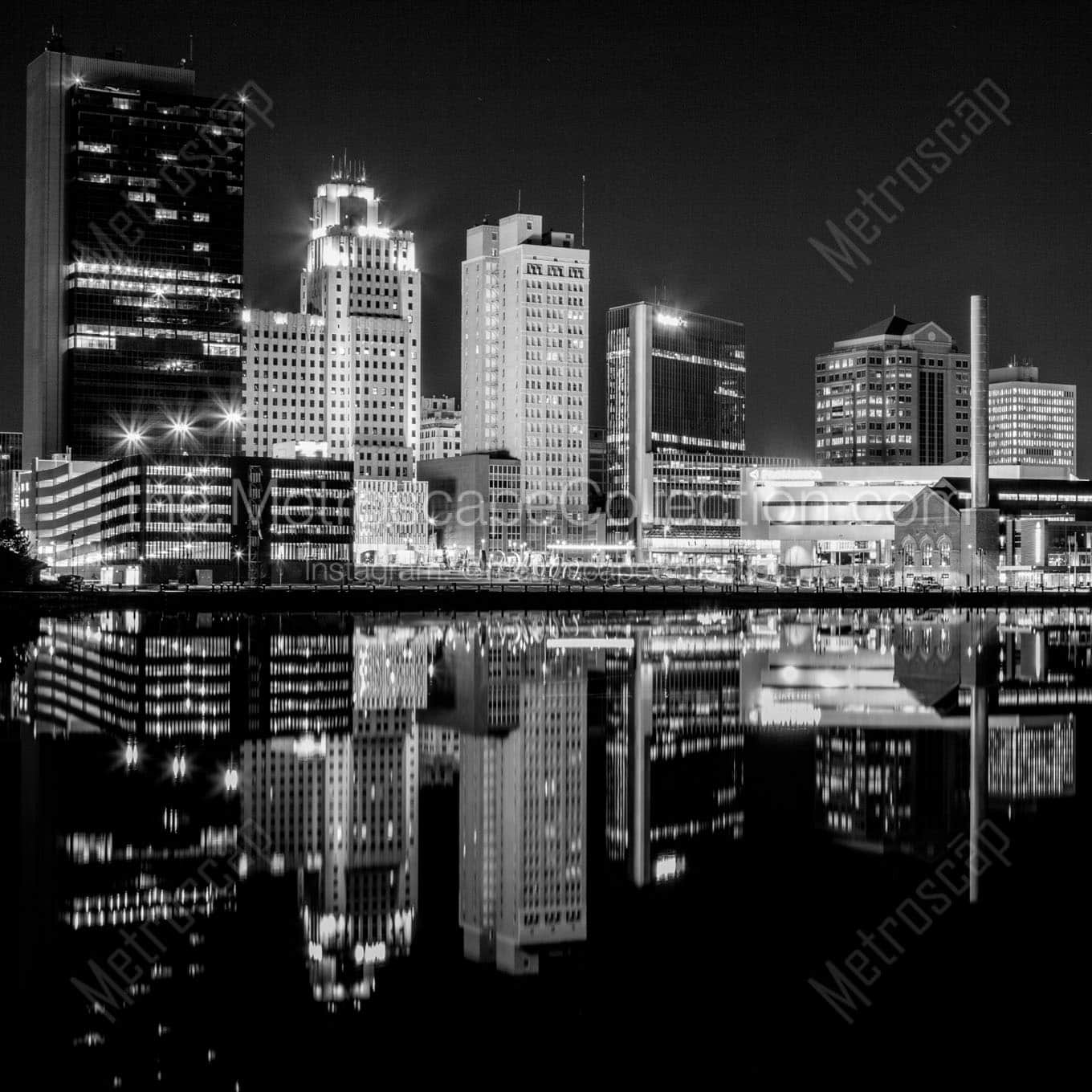 toledo skyline at night Black & White Wall Art