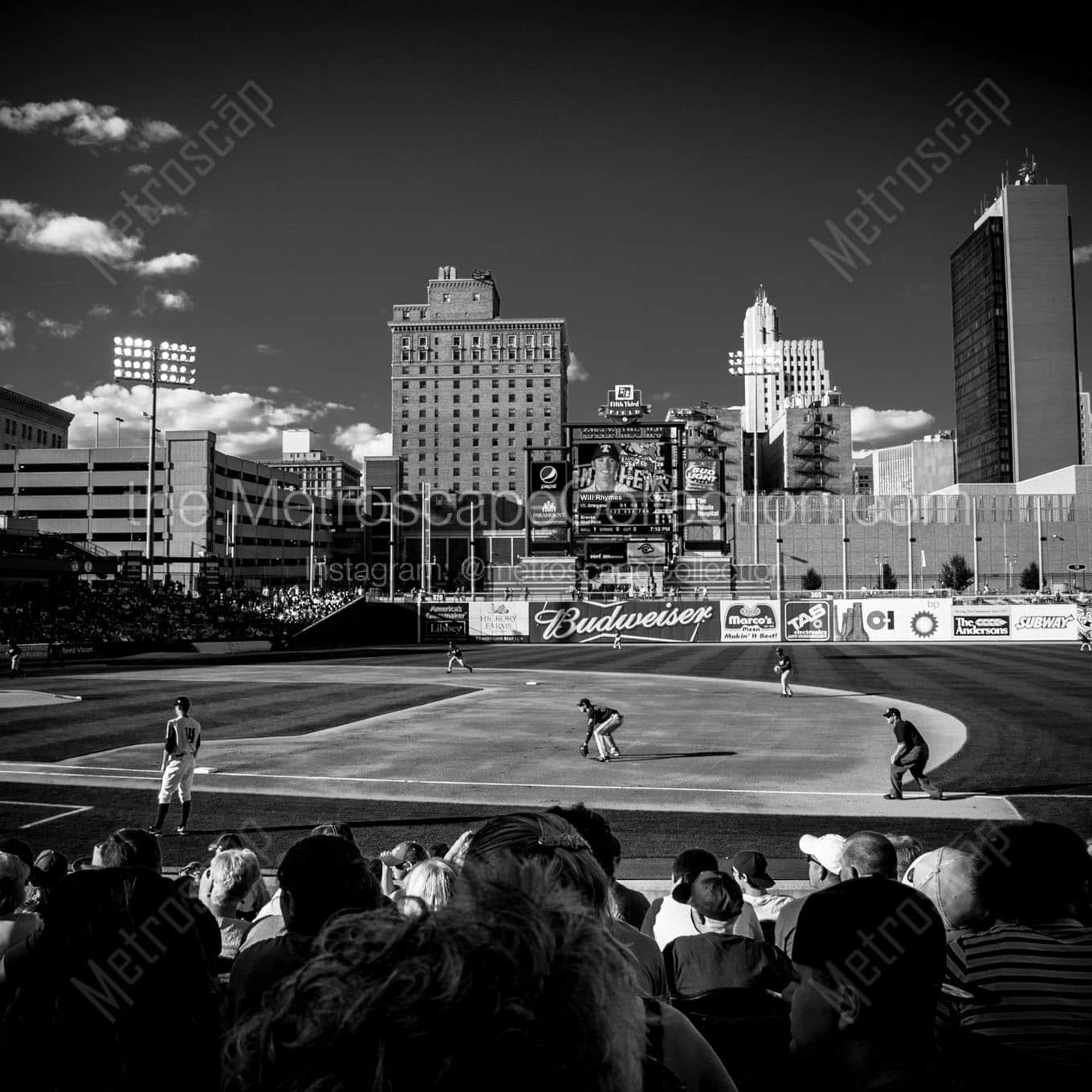 toledo skyline fifth third field Black & White Wall Art