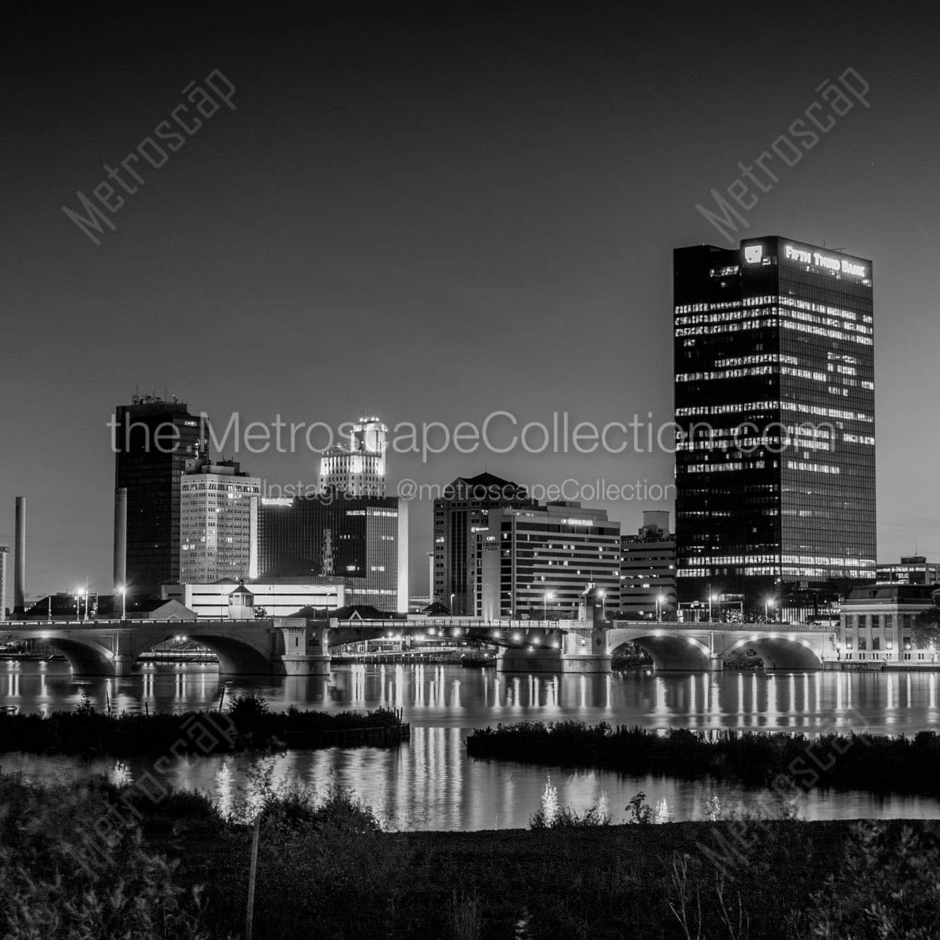 toledo skyline from thomas edison park Black & White Wall Art