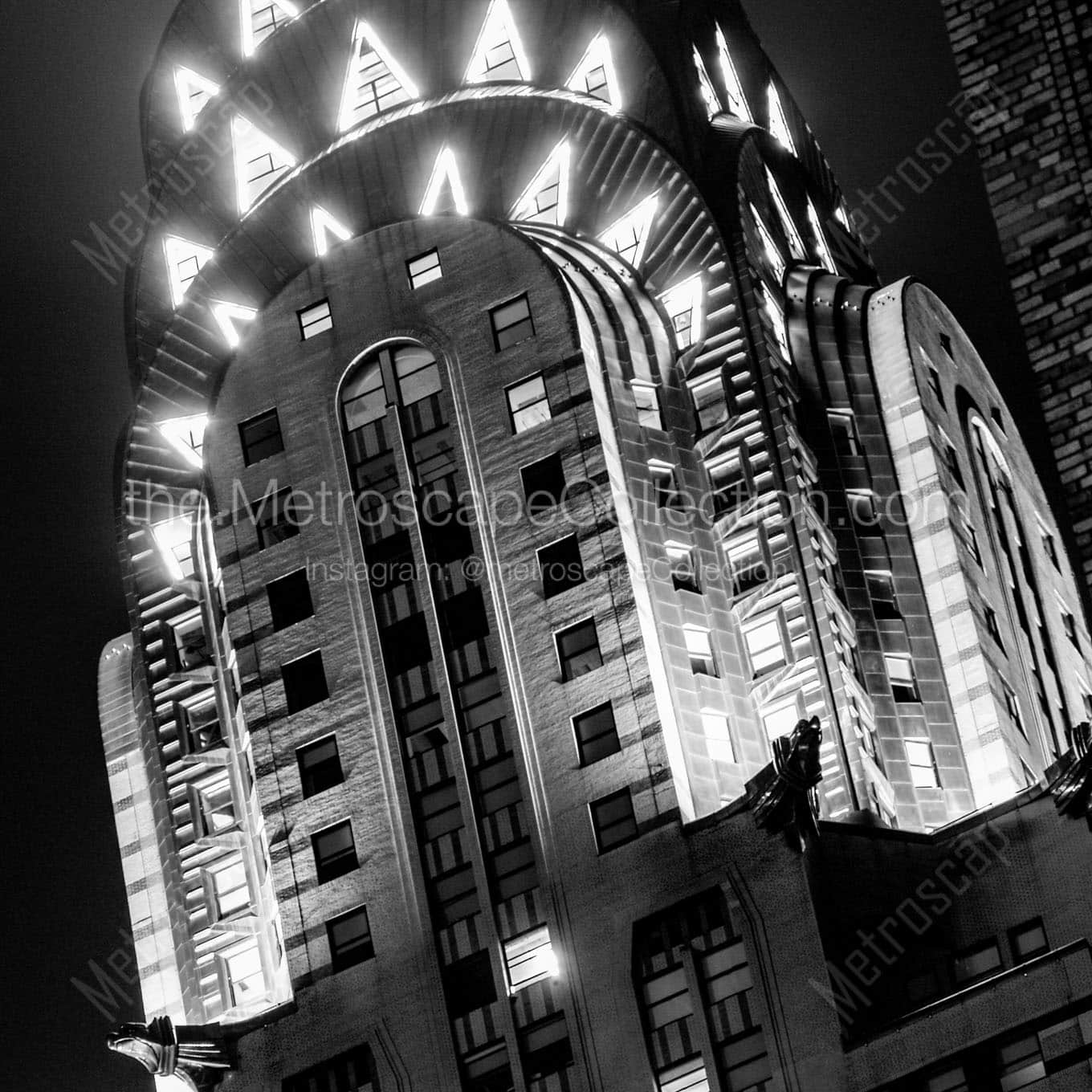 top chrysler building at night Black & White Wall Art