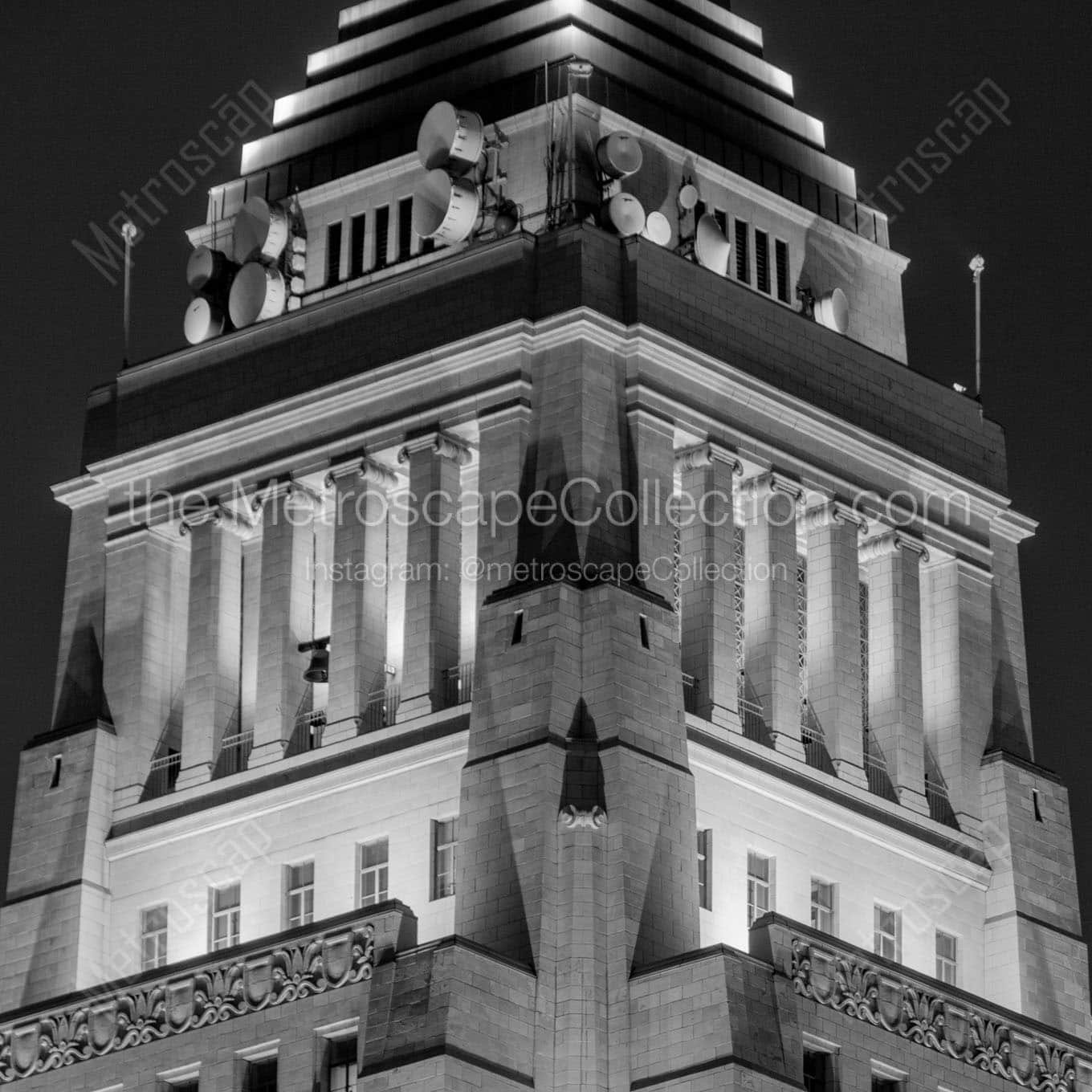 top of los angeles city hall Black & White Wall Art