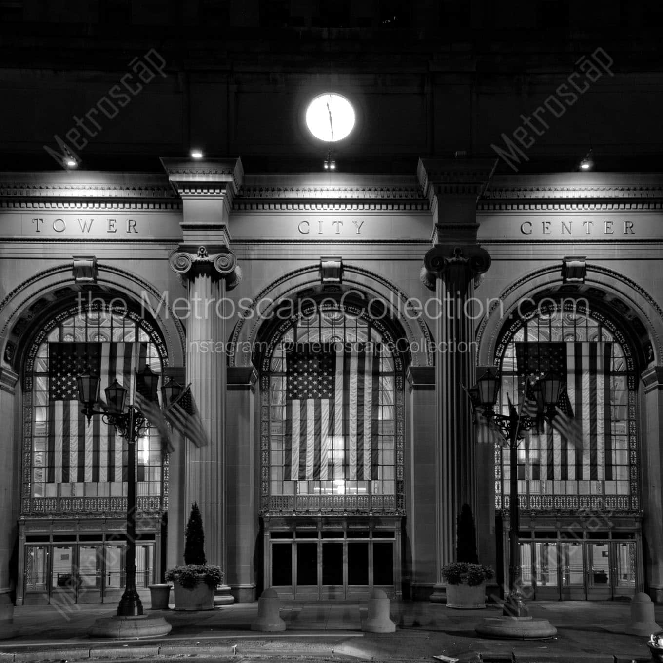 tower city center public square at night Black & White Wall Art