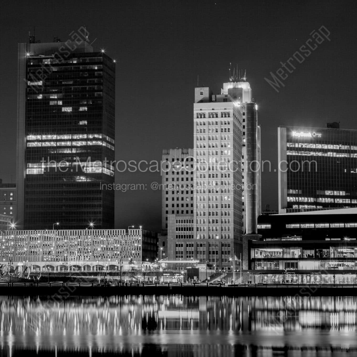 tower on maumee at night Black & White Wall Art