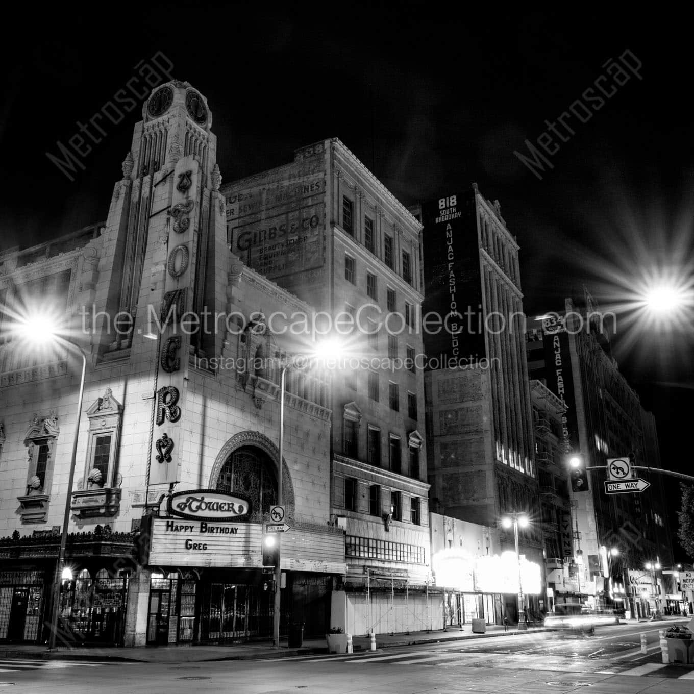 tower theater at night Black & White Wall Art