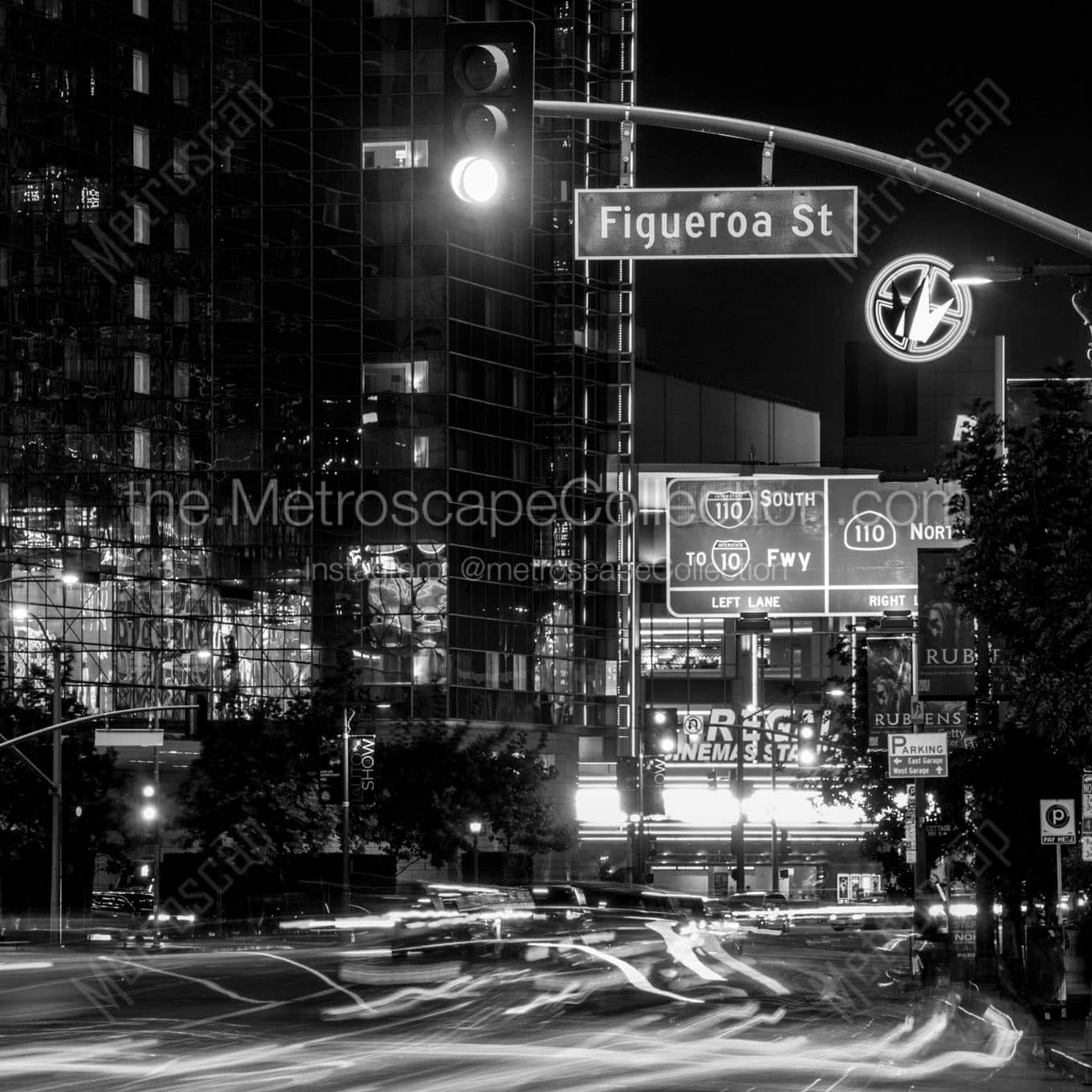traffic at figueroa and olympic blvd Black & White Wall Art