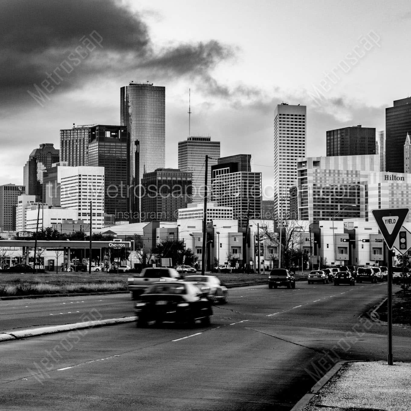 traffic into downtown houston texas Black & White Wall Art