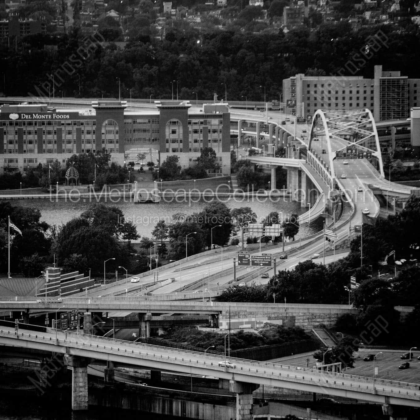 traffic on downtown pittsburgh bridges Black & White Wall Art