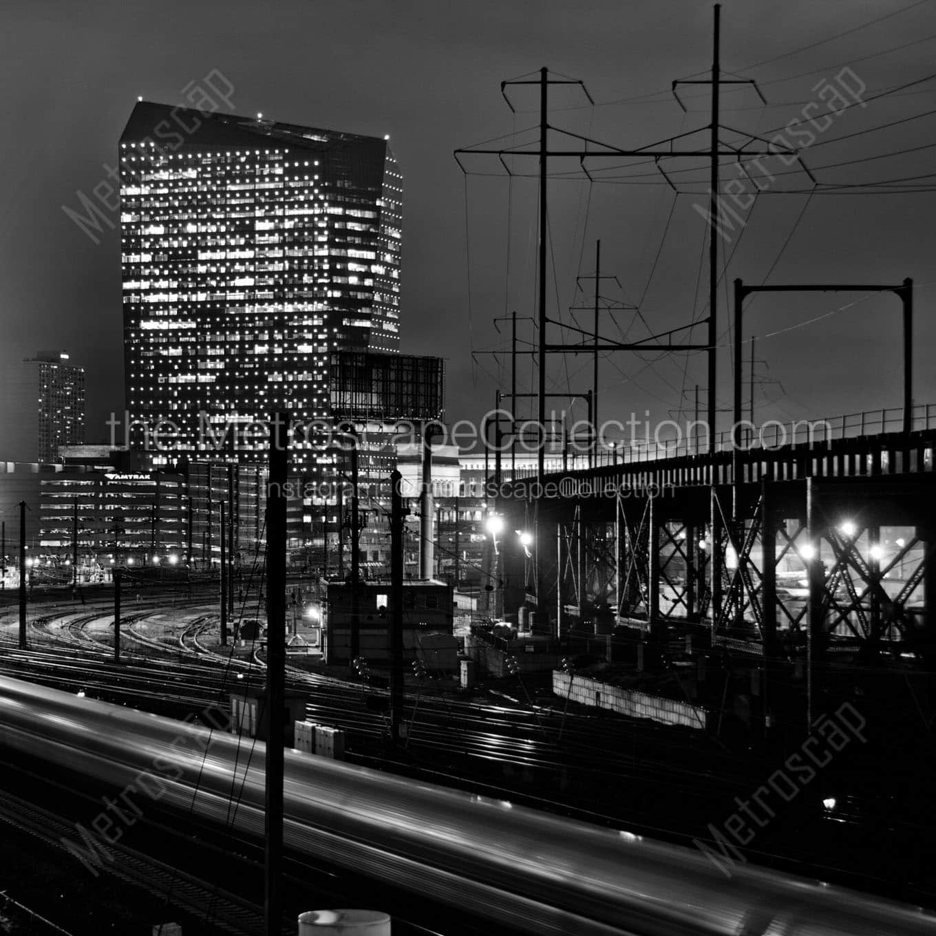 train entering 30th street station Black & White Wall Art