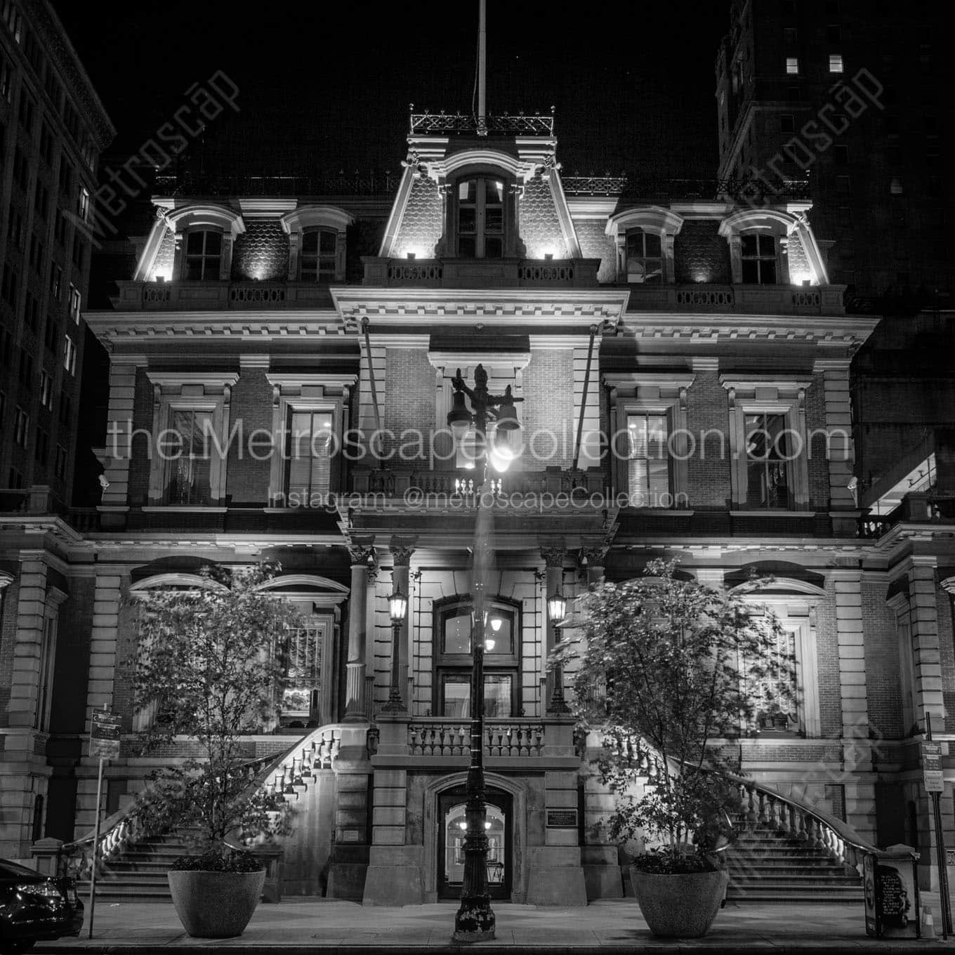 union league of philadelphia at night Black & White Wall Art