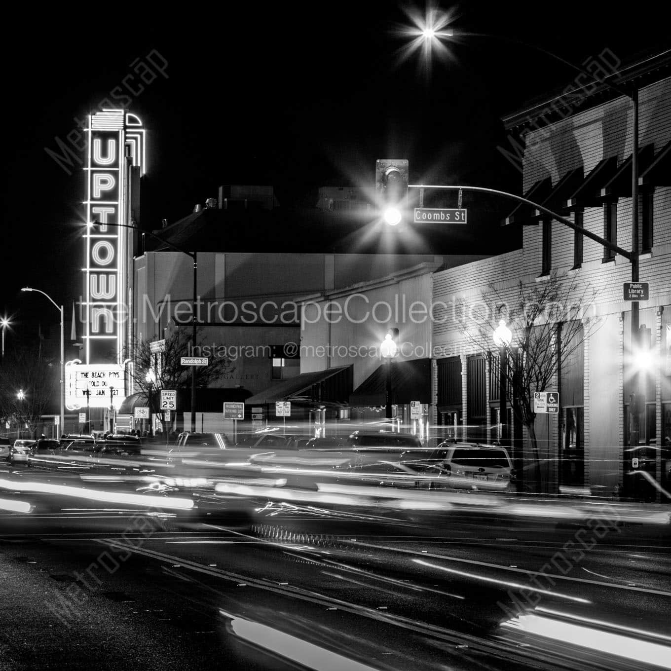 uptown theater at night downtown napa Black & White Wall Art