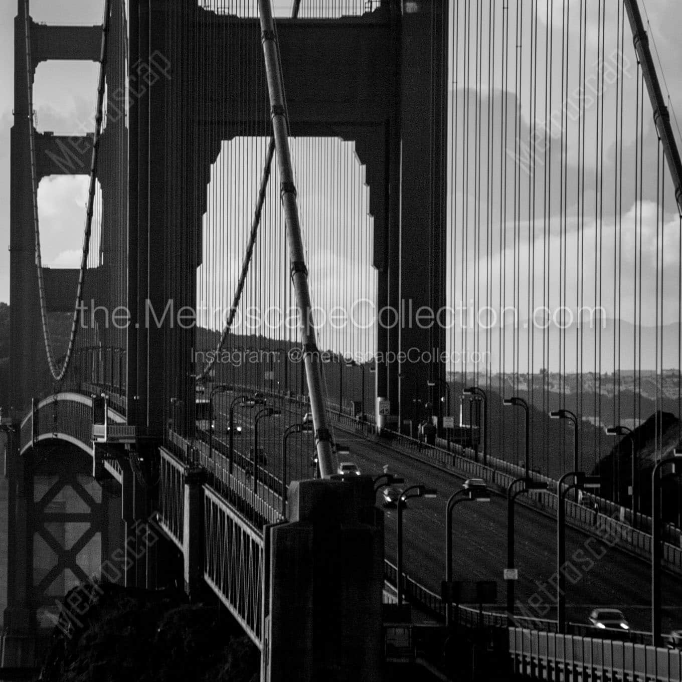 us 101 crosses golden gate bridge Black & White Wall Art