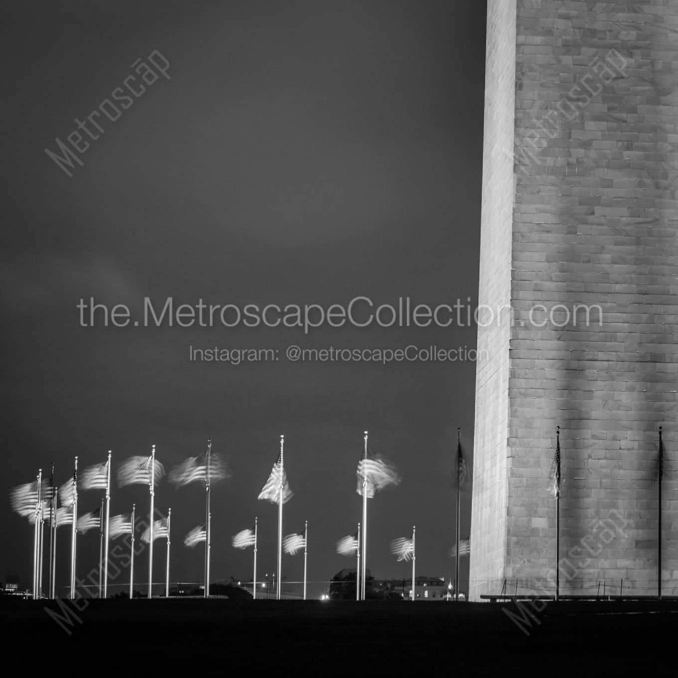 us flags around washington monument Black & White Wall Art