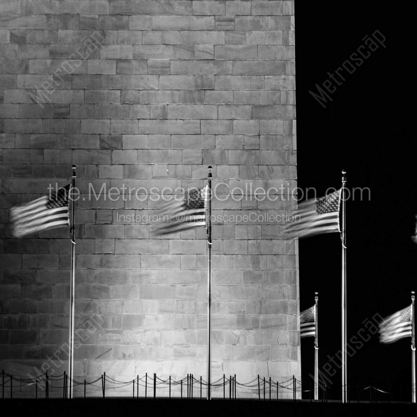 us flags washington monument at night Black & White Wall Art