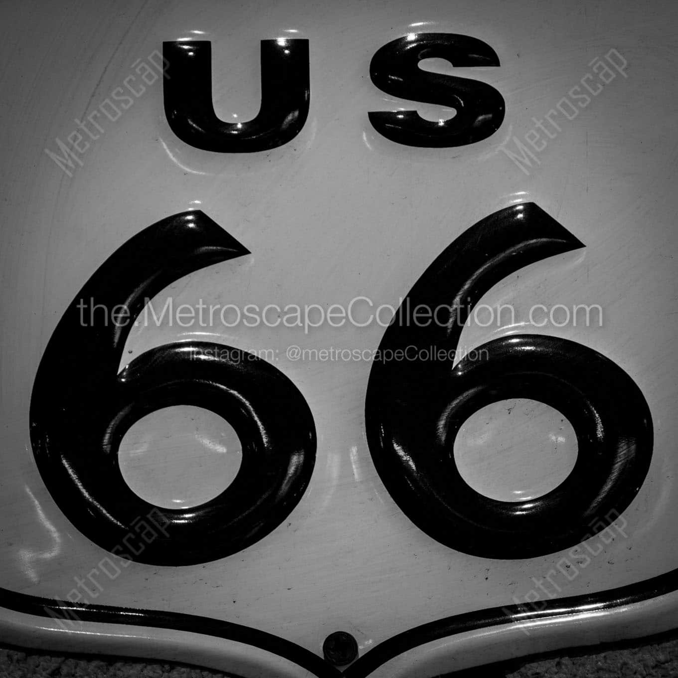 us route 66 sign Black & White Wall Art