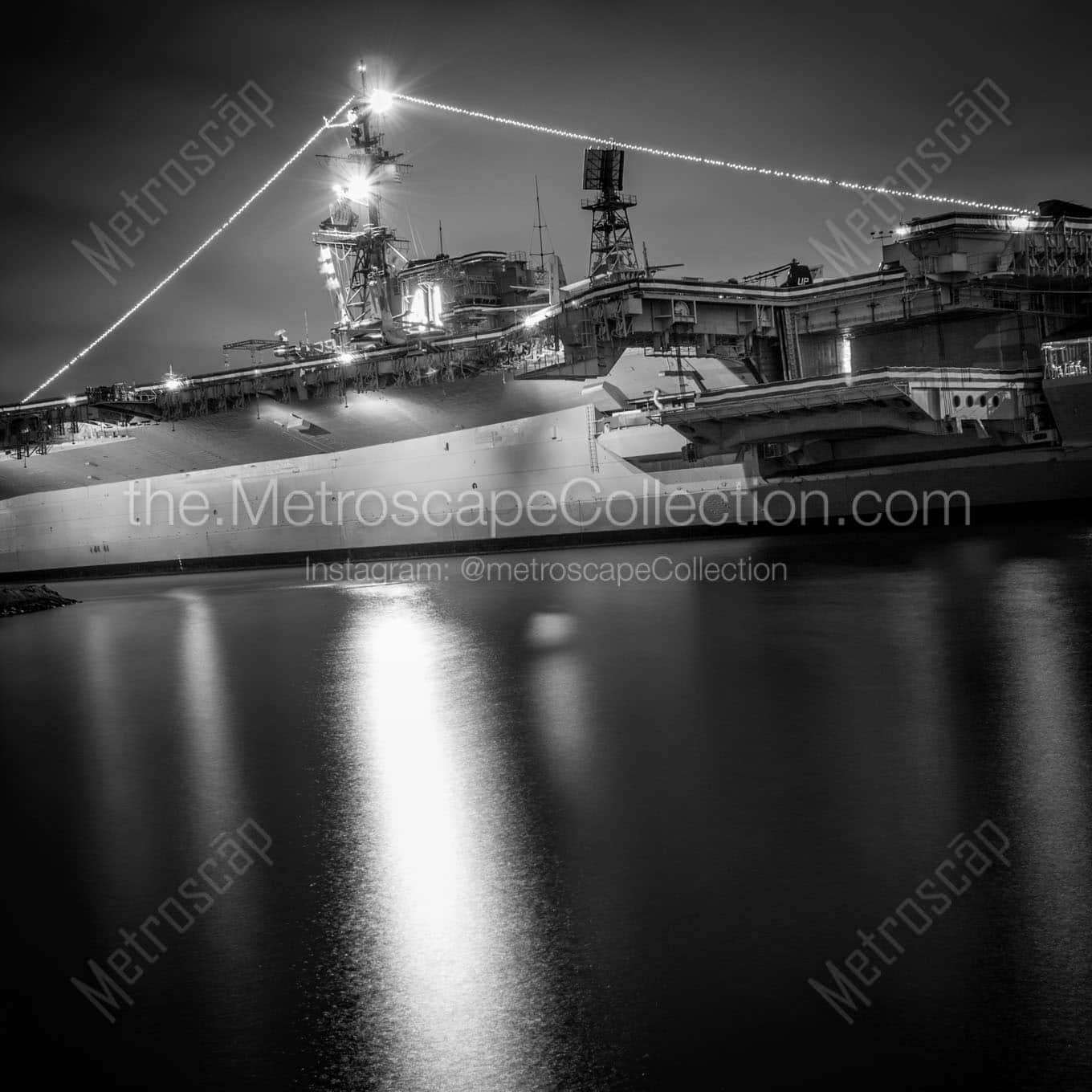 uss midway at night Black & White Wall Art