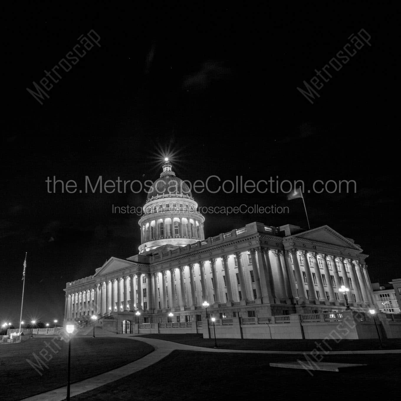 utah capitol building at night Black & White Wall Art