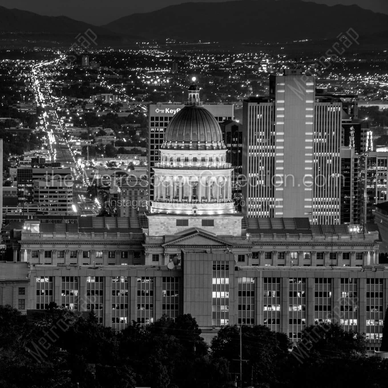 utah capitol building at night Black & White Wall Art