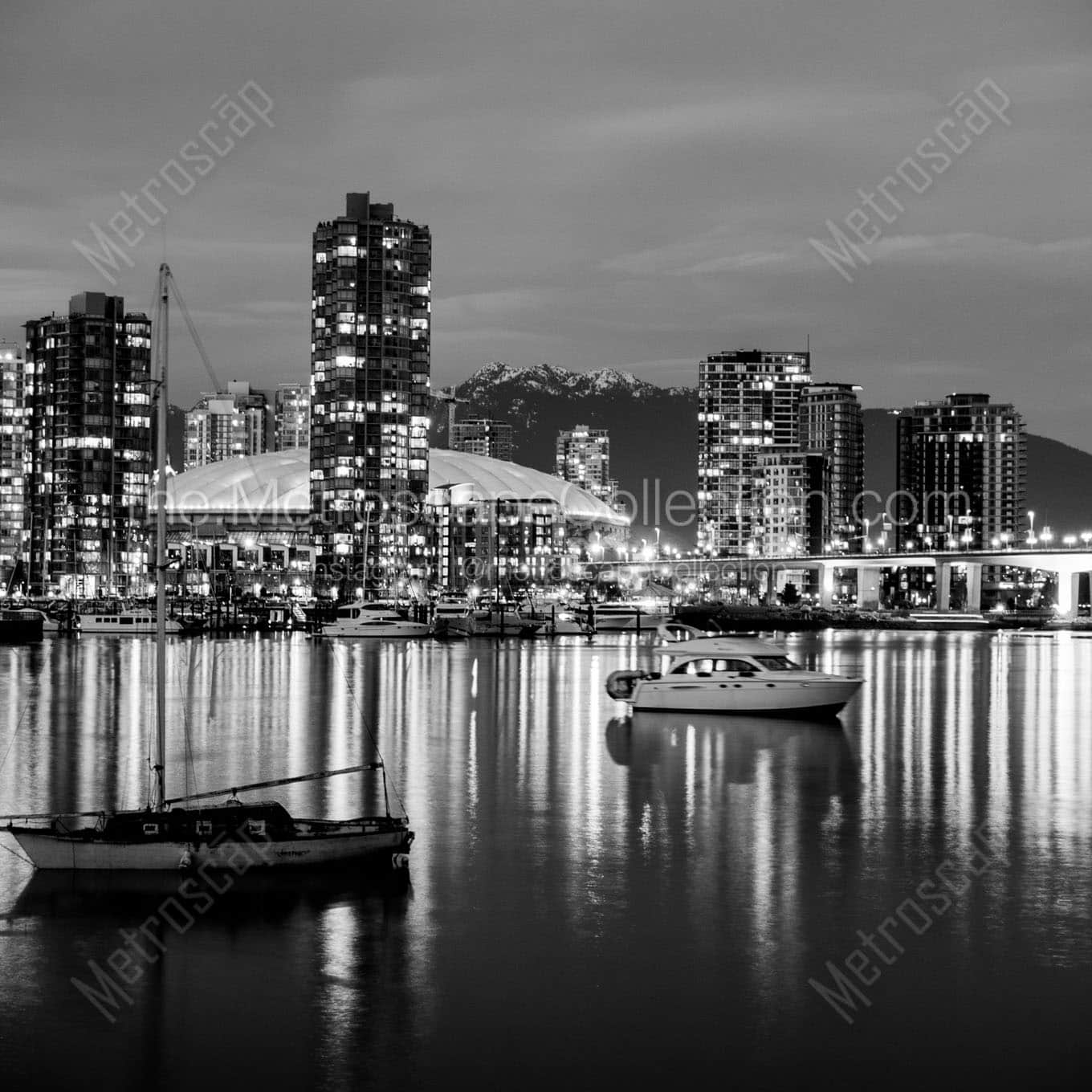 vancouver skyline toward yaletown Black & White Wall Art