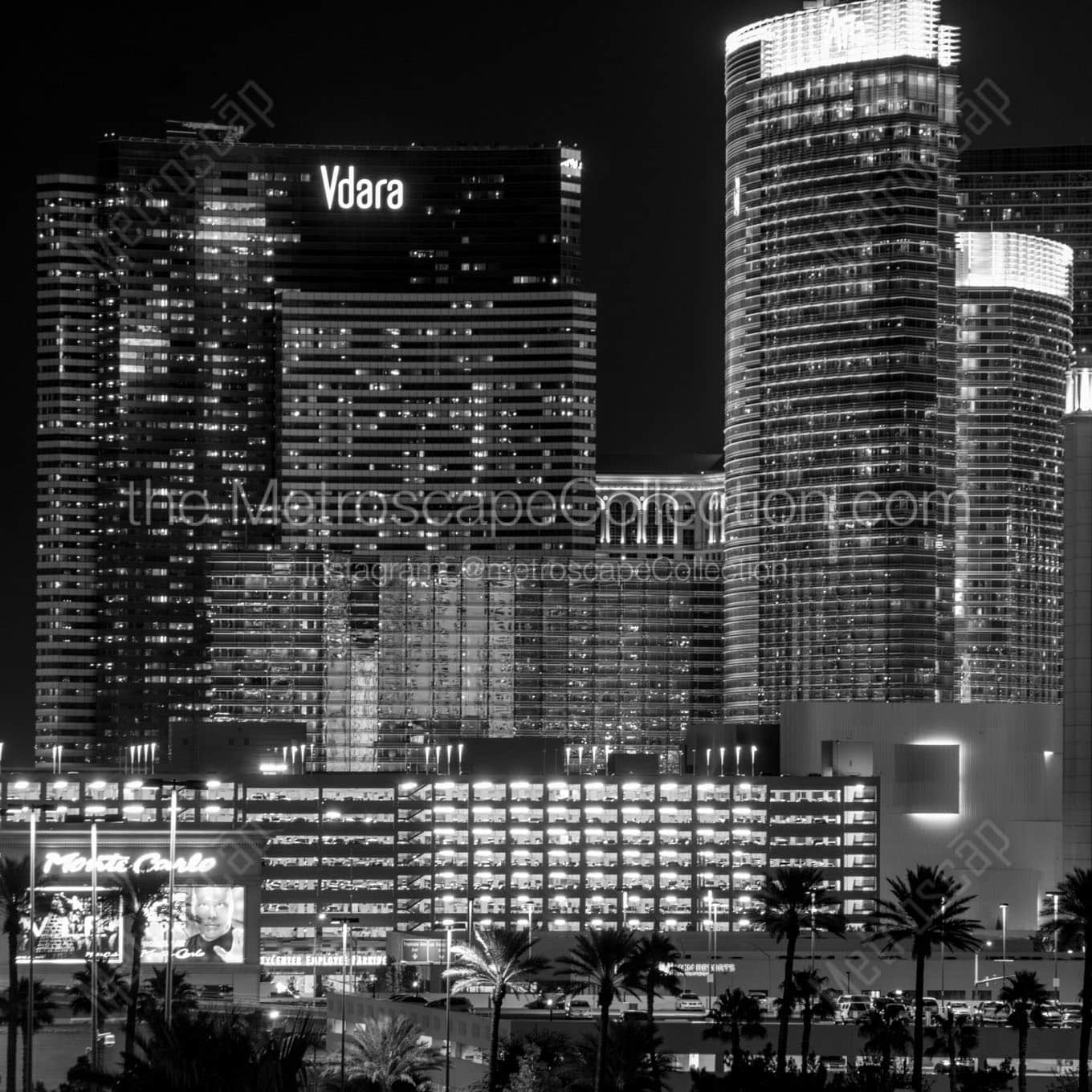 vdara city center at night Black & White Wall Art