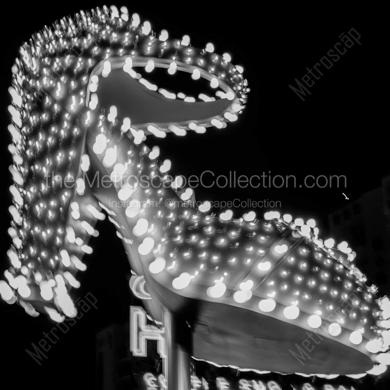 vegas high heel sign Black & White Wall Art