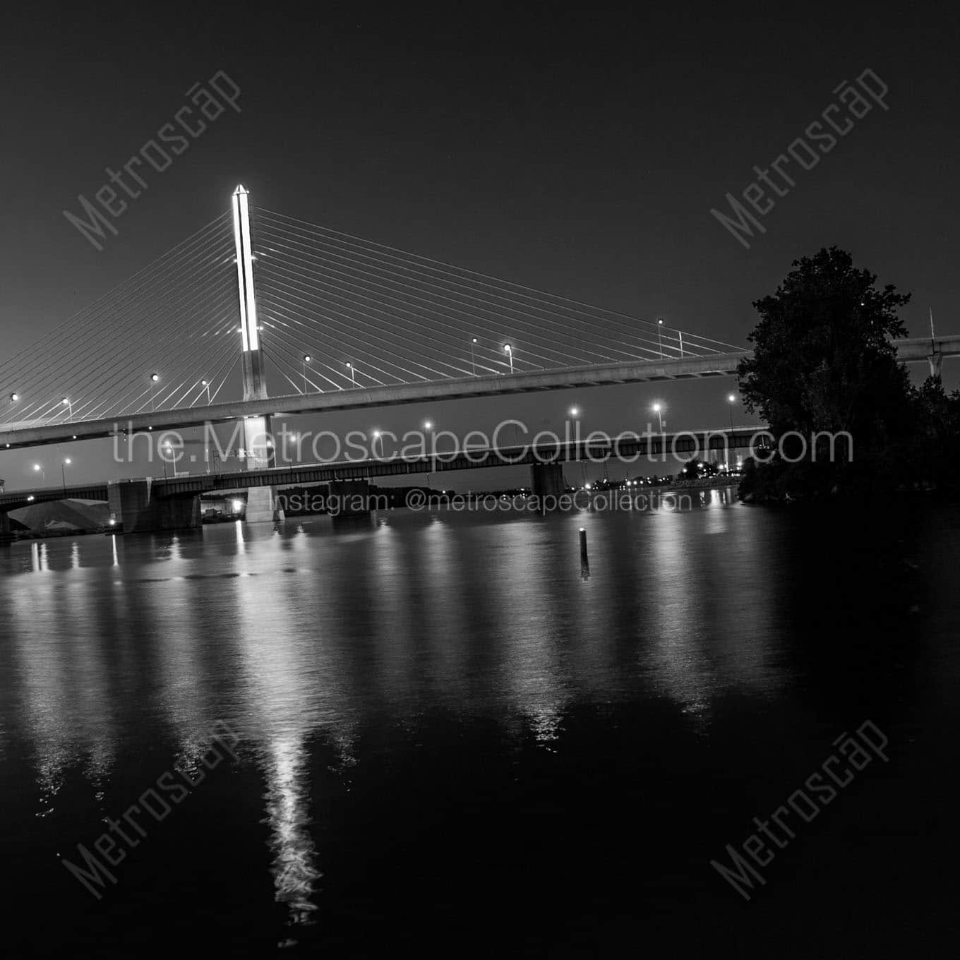 veterans glass city skyway bridge at night Black & White Wall Art