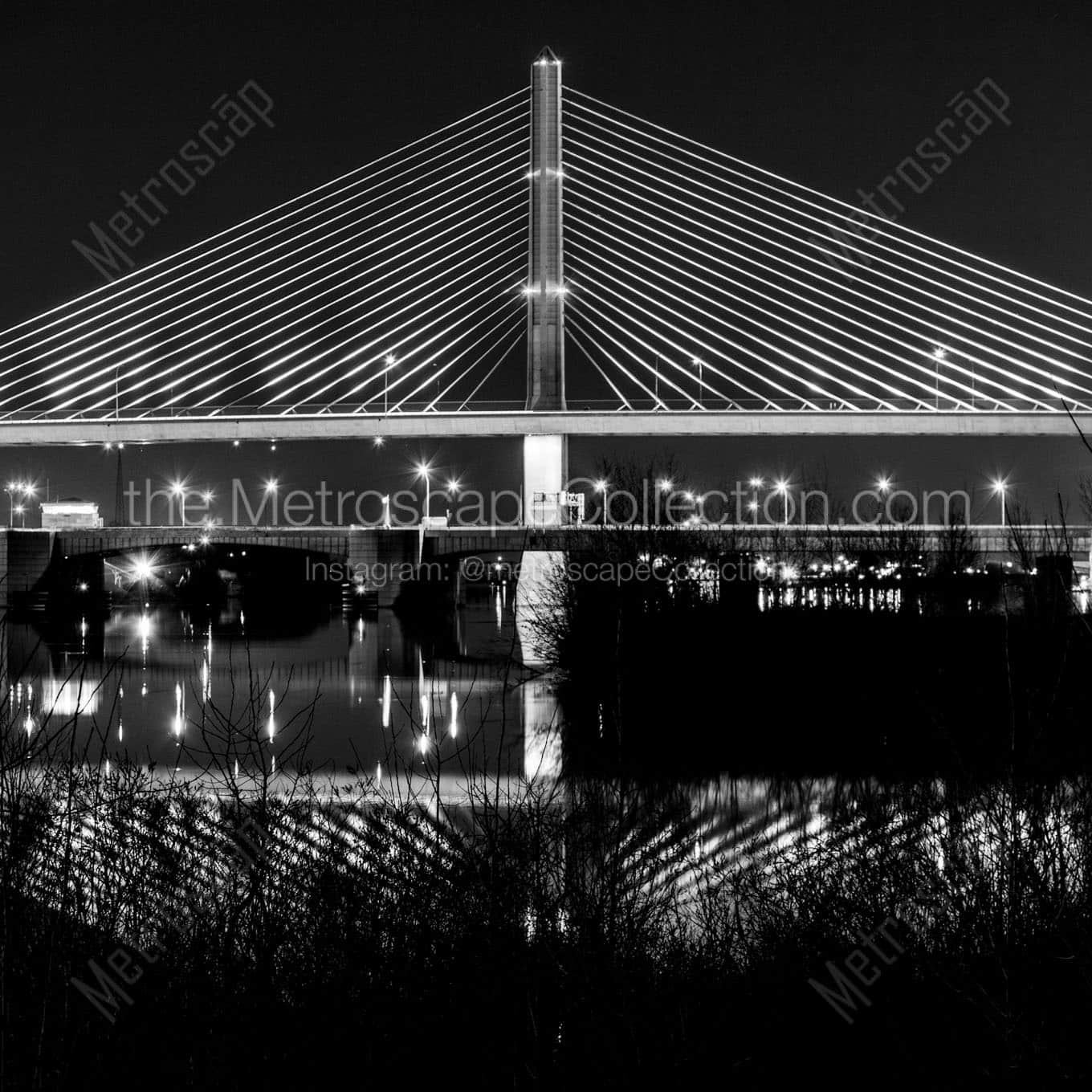 veterans glass skyway bridge at night Black & White Wall Art