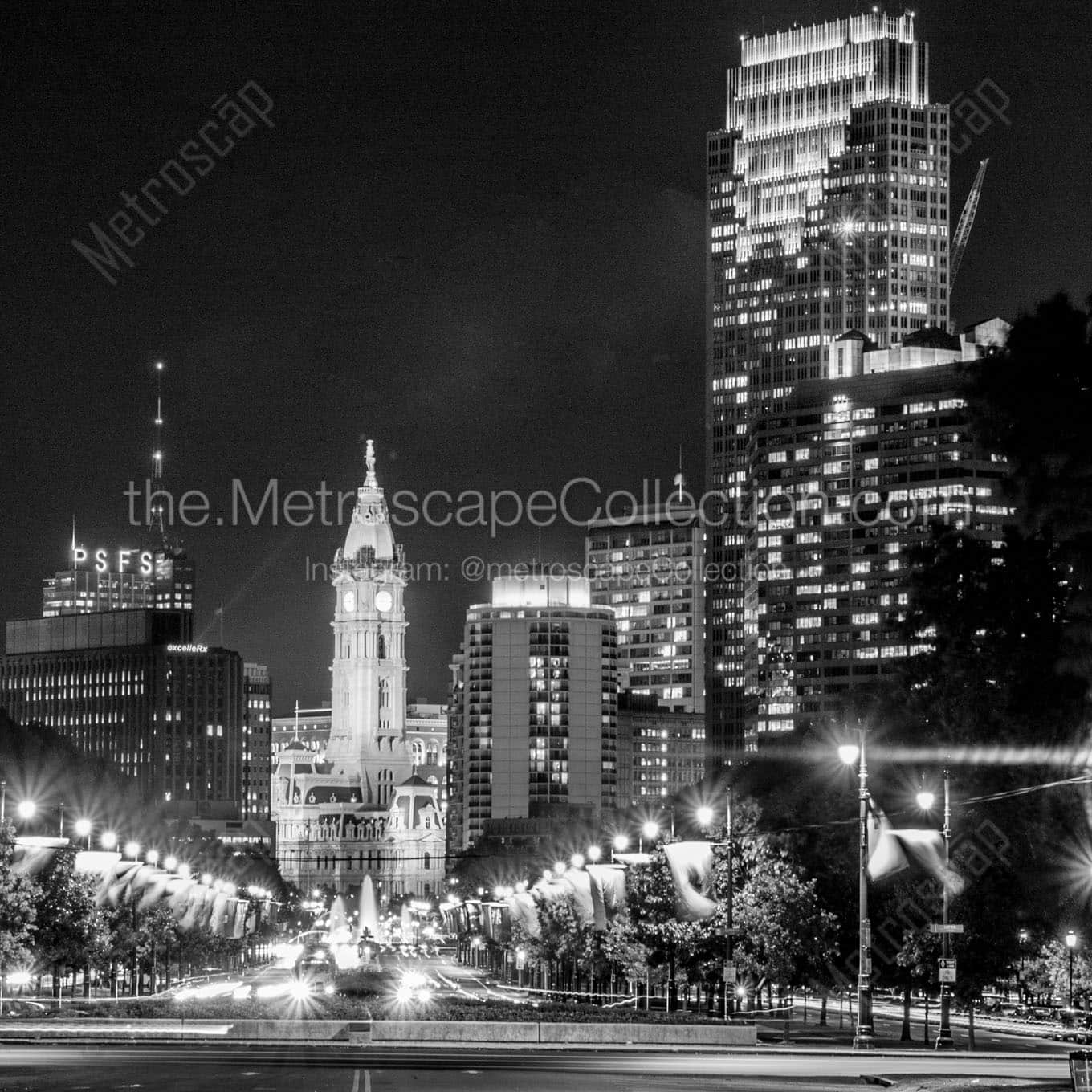 view down ben franklin parkway Black & White Wall Art