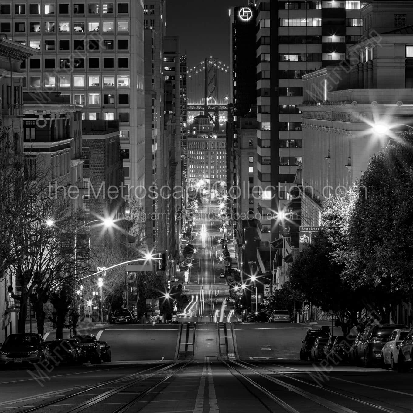 view down california street at night Black & White Wall Art