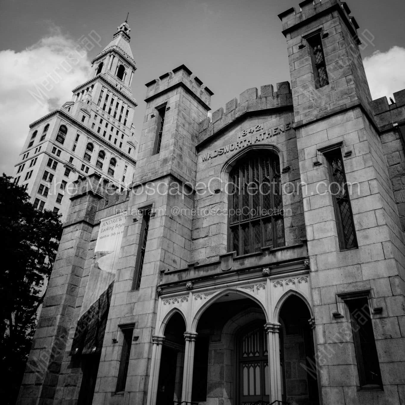 wadsworth atheneum and travelers building Black & White Wall Art