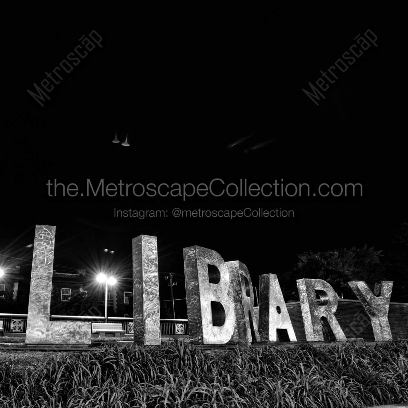 walker library sign Black & White Wall Art