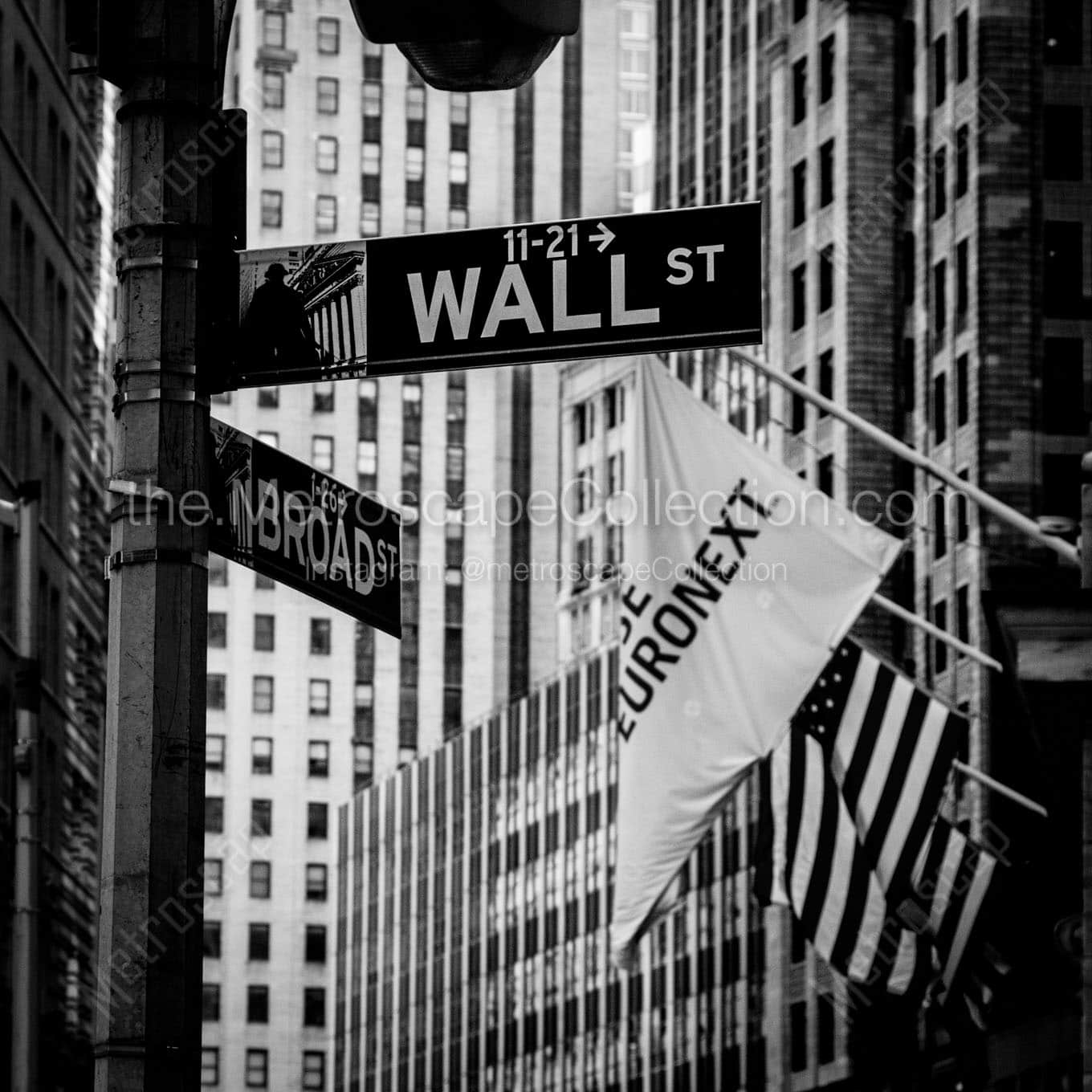 wall street at broad Black & White Wall Art