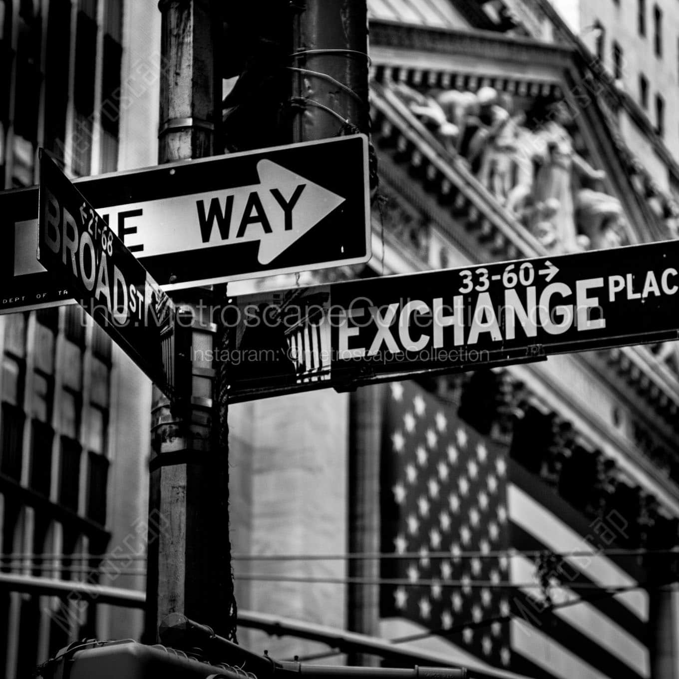 wall street broad exchange place Black & White Wall Art